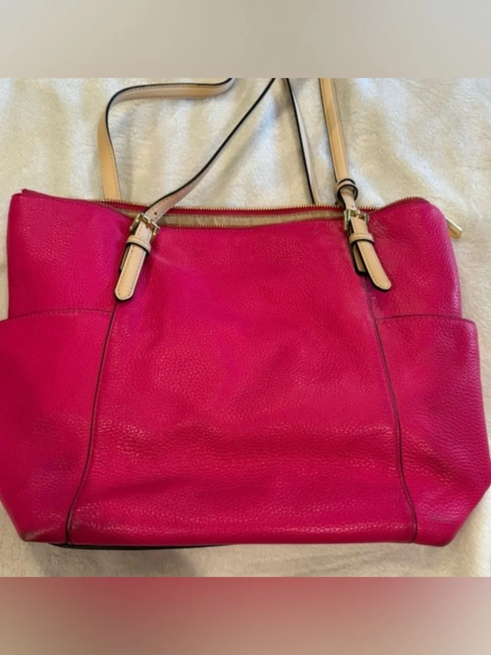 Michael Kors Pink Leather Tote Bag with Tan Straps - Picture 2 of 5